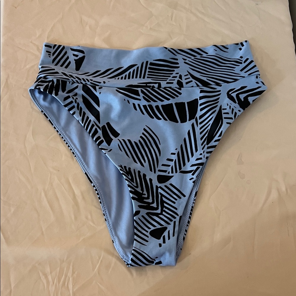 Aerie Blue and Black Leaf Print Bikini Bottom